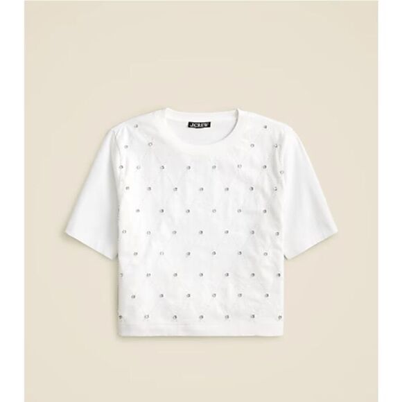 J. Crew Relaxed lattice-embellished cropped T-shirt in white NWT size Med. - Picture 5 of 16